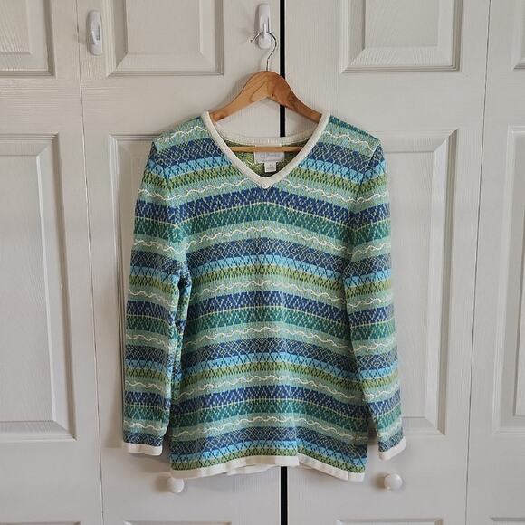 C. J. Banks Womens Multi-Colored Sweater Size XL Hand Embroidered Coastal - Picture 1 of 9